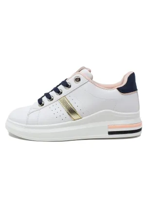 White/Navy laced Trainer