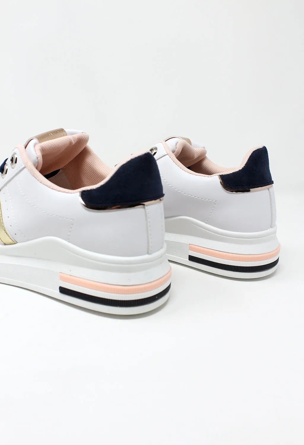White/Navy laced Trainer