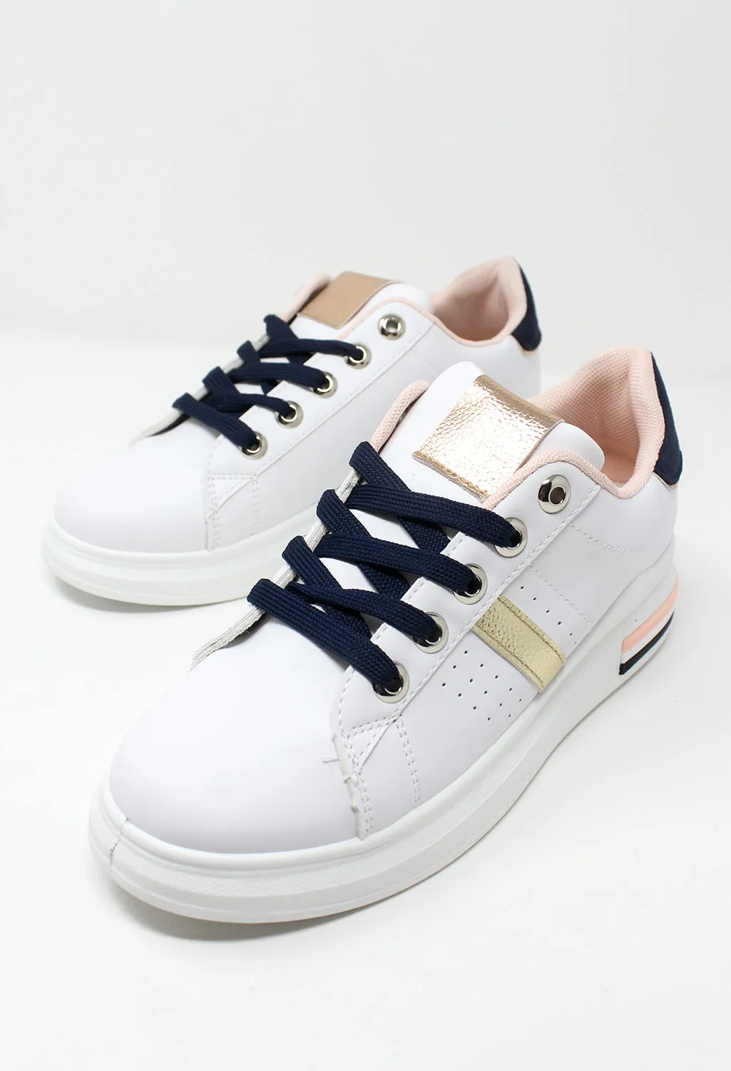 White/Navy laced Trainer