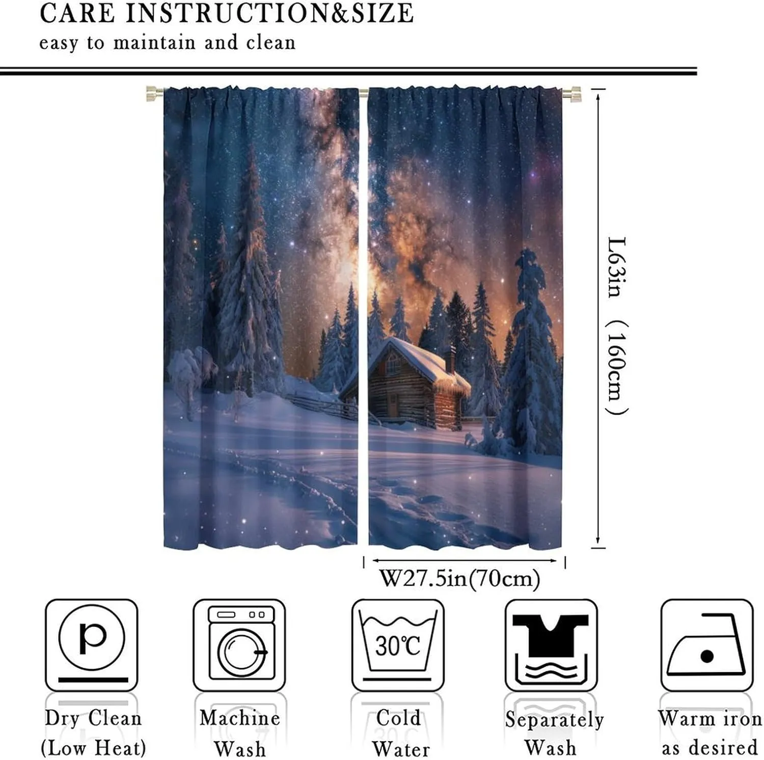 Winter Cabin Jungle Blackout Curtains for Bedroom/Living Room, Fantasy Galaxy Starry Scenery Thermal Insulated Curtains Rod Pocket Window Drapes, 2 Panels/Each 27.5" W x 63" L