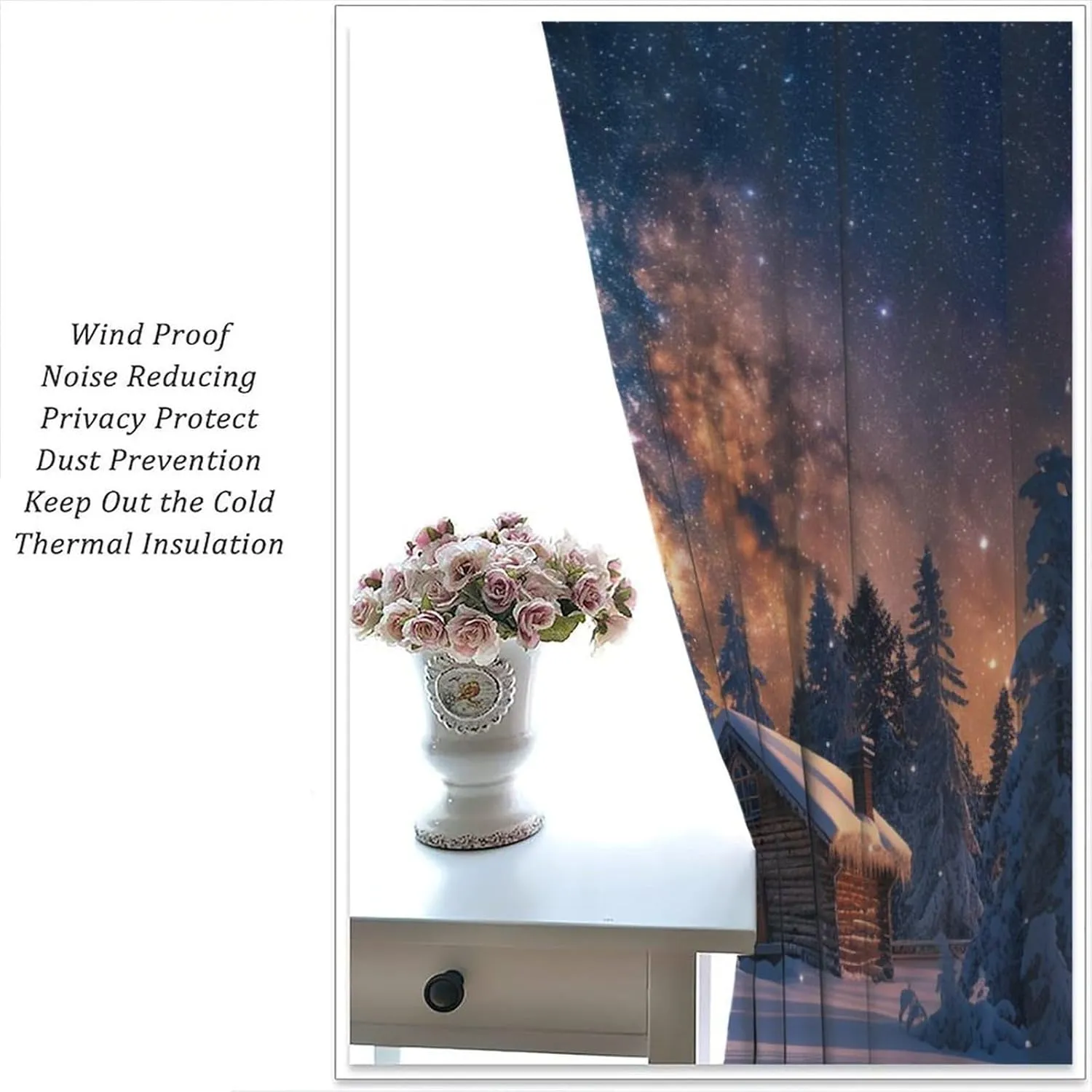 Winter Cabin Jungle Blackout Curtains for Bedroom/Living Room, Fantasy Galaxy Starry Scenery Thermal Insulated Curtains Rod Pocket Window Drapes, 2 Panels/Each 27.5" W x 63" L