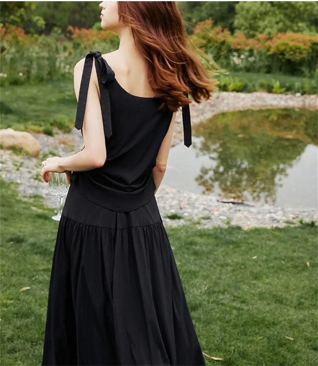 Women's French Style Elegant Casual Long Dress Unique Design Slim Strappy Long Dress
