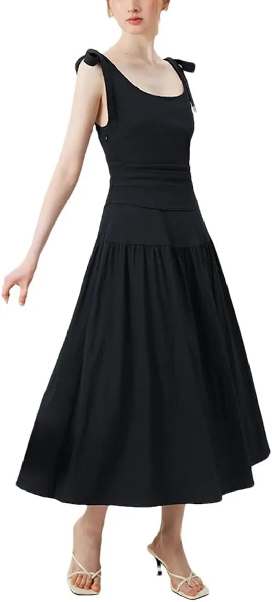 Women's French Style Elegant Casual Long Dress Unique Design Slim Strappy Long Dress