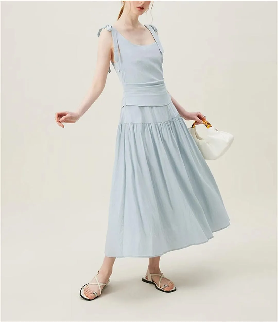 Women's French Style Elegant Casual Long Dress Unique Design Slim Strappy Long Dress