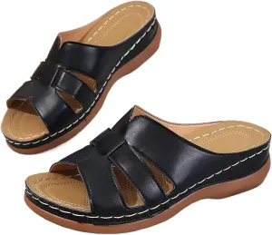 Women's Orthopedic Platform Sandals - Comfortable Slip-On Open Toe Wedge Slides for Summer Walking, Casual Arch Support Shoes with Cushioned Sole
