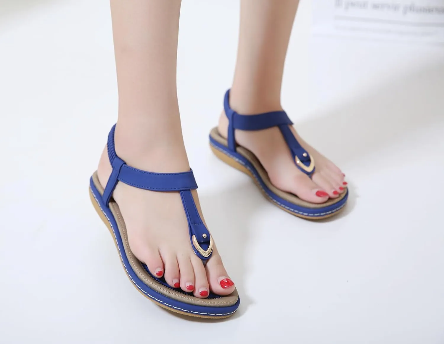 Women's Sandals Bohemia Summer Vintage Beach Flats Beaded Ankle Strappy Sandal Athletic Hiking Sandals Outdoor Walking Sandals