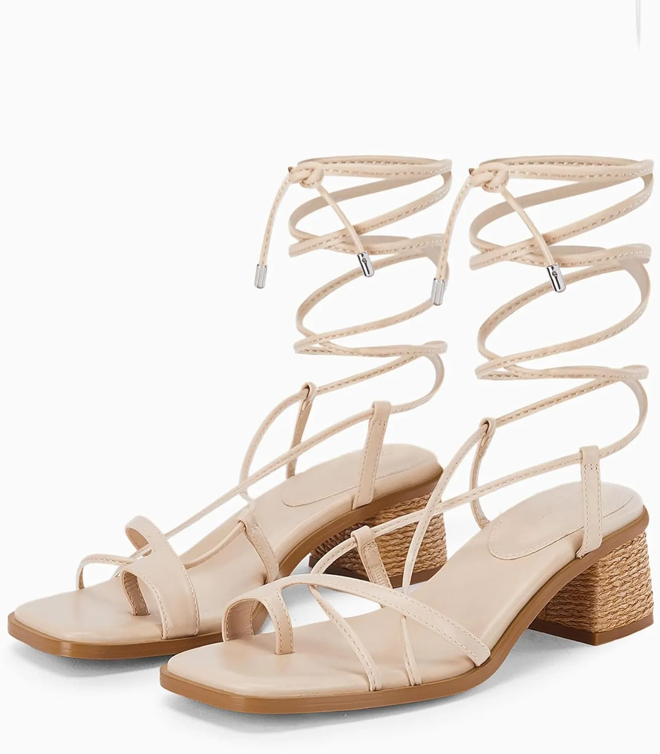Womens Strappy Heels Thong Gladiator Flat Sandals Dressy Summer Low Chunky Block Heeled Roman Shoes
