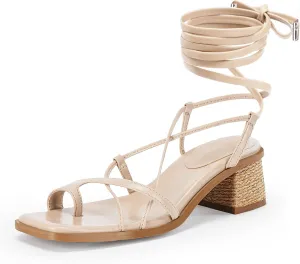 Womens Strappy Heels Thong Gladiator Flat Sandals Dressy Summer Low Chunky Block Heeled Roman Shoes