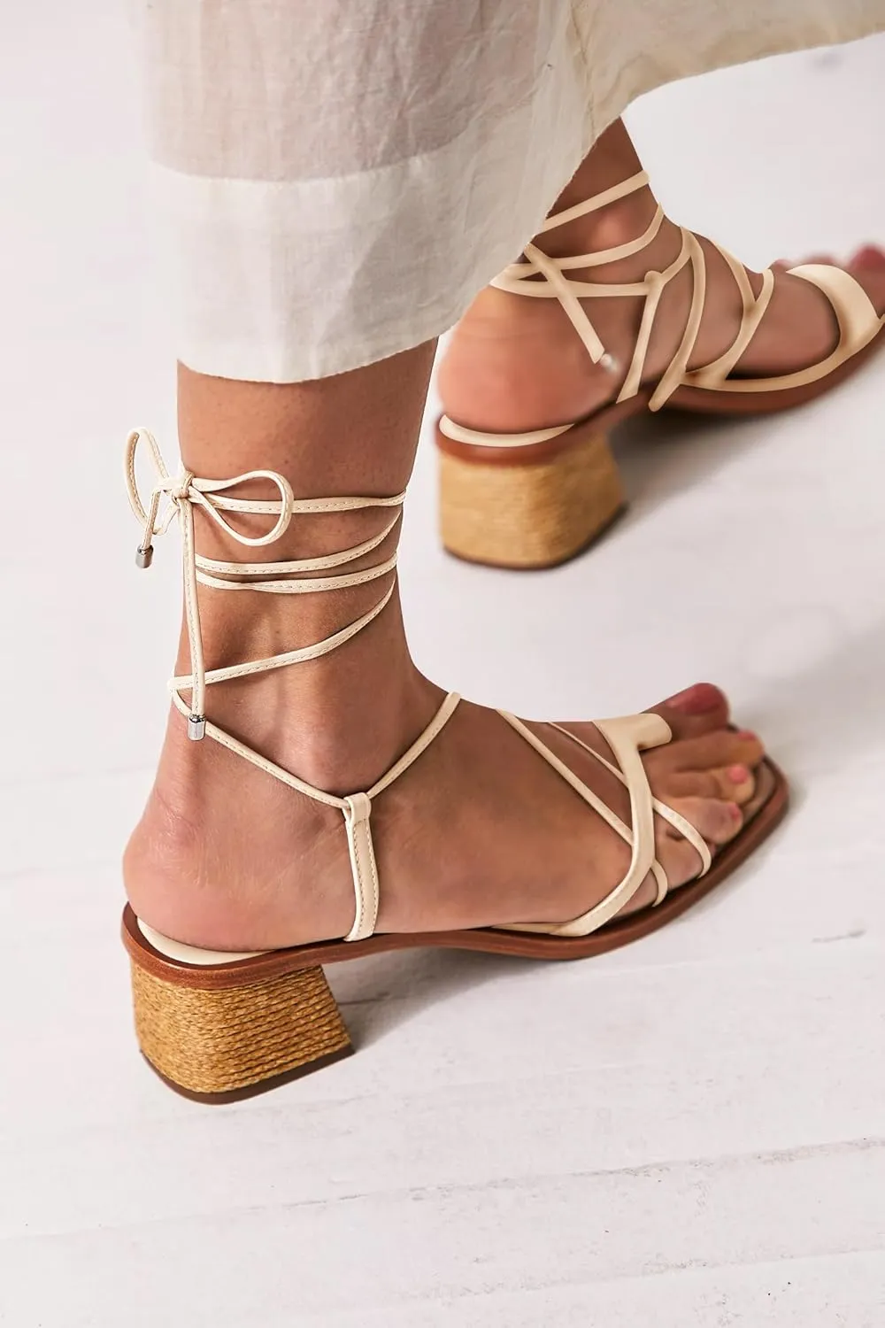Womens Strappy Heels Thong Gladiator Flat Sandals Dressy Summer Low Chunky Block Heeled Roman Shoes