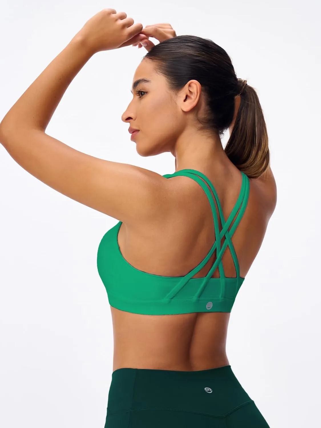 Women's Strappy Sports Bras Light Compression Crop Criss Cross Back Padded Workout Yoga Bra Supportive U Neckline