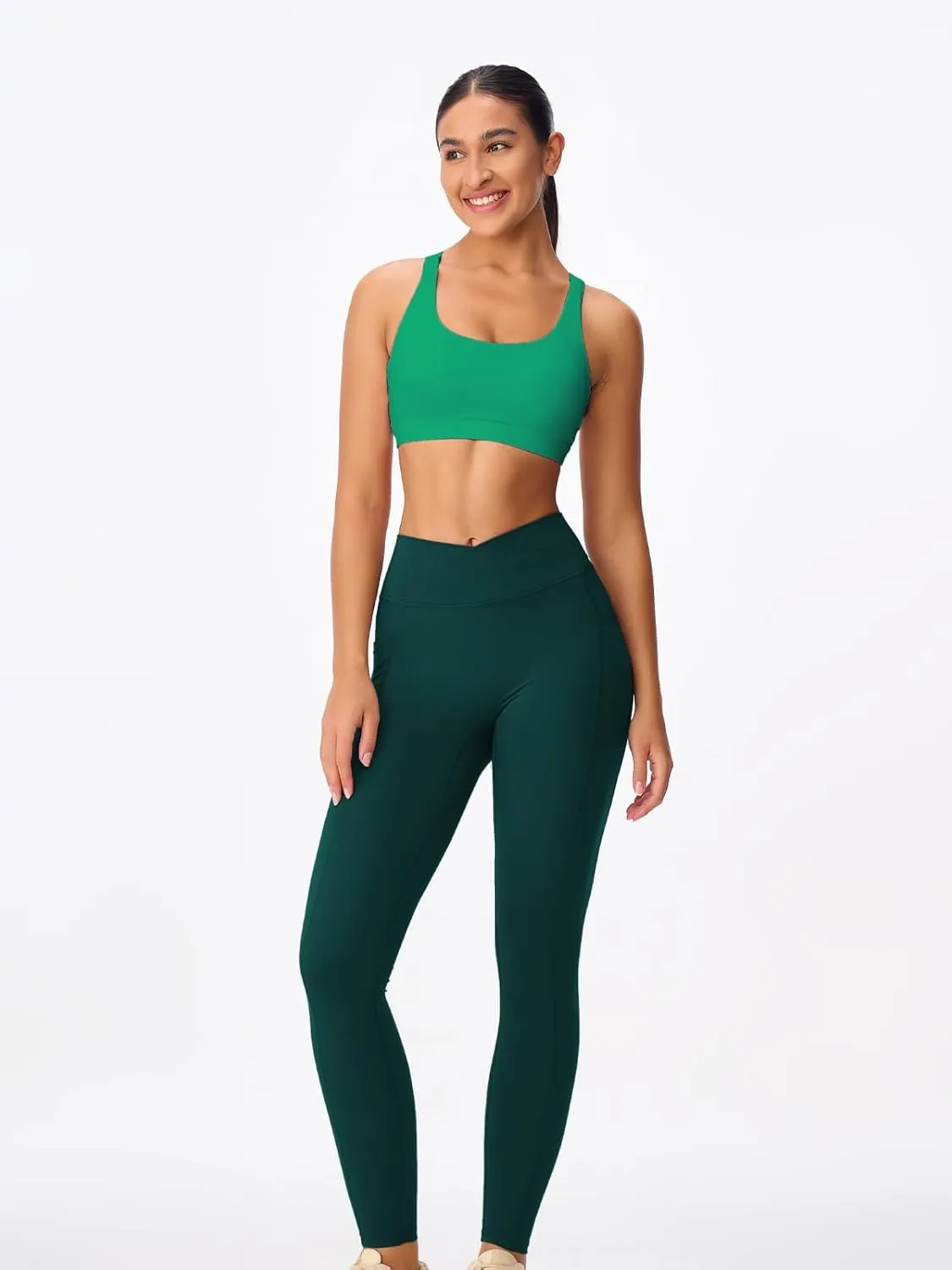 Women's Strappy Sports Bras Light Compression Crop Criss Cross Back Padded Workout Yoga Bra Supportive U Neckline