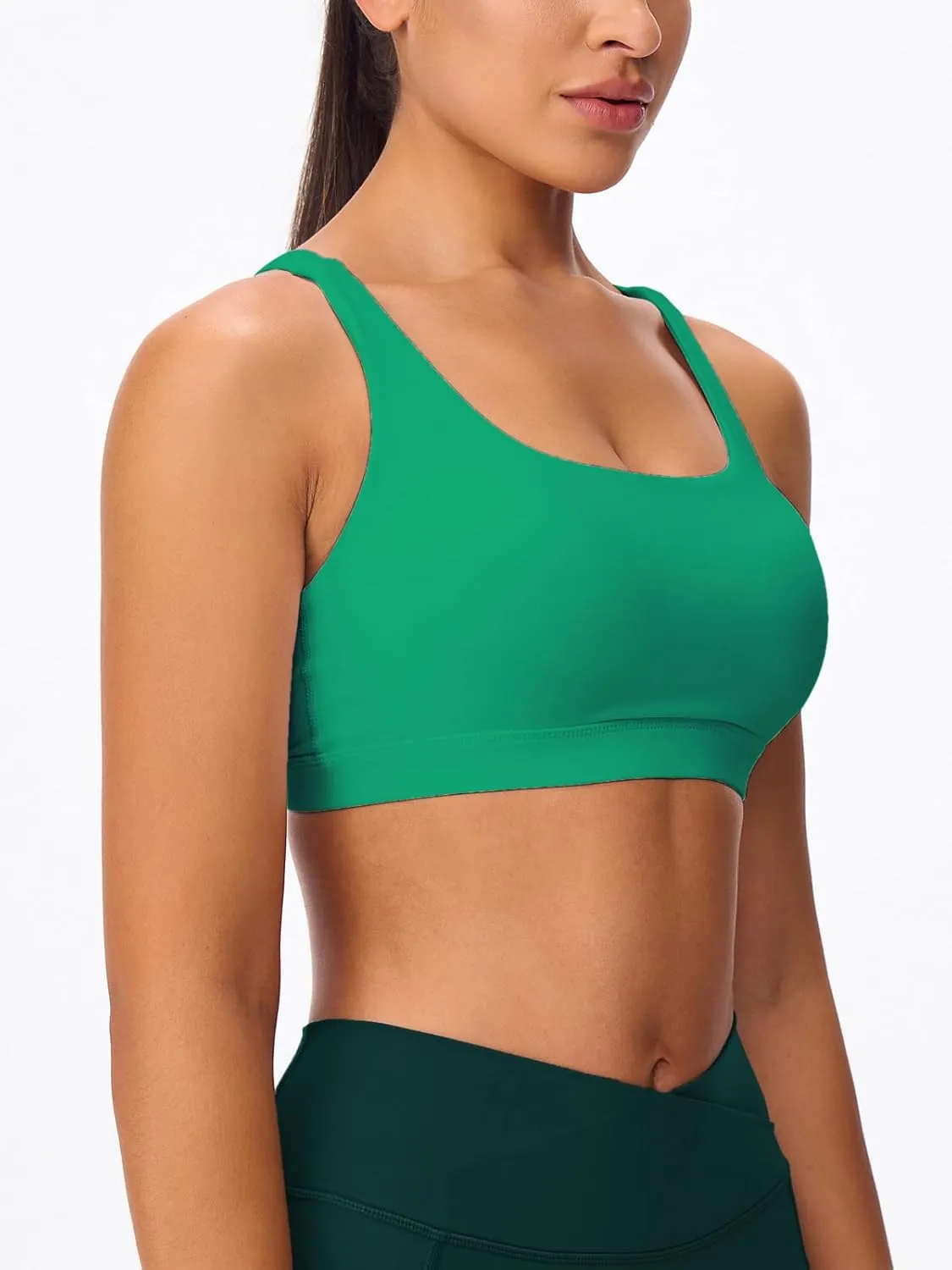 Women's Strappy Sports Bras Light Compression Crop Criss Cross Back Padded Workout Yoga Bra Supportive U Neckline
