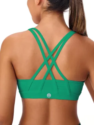 Women's Strappy Sports Bras Light Compression Crop Criss Cross Back Padded Workout Yoga Bra Supportive U Neckline