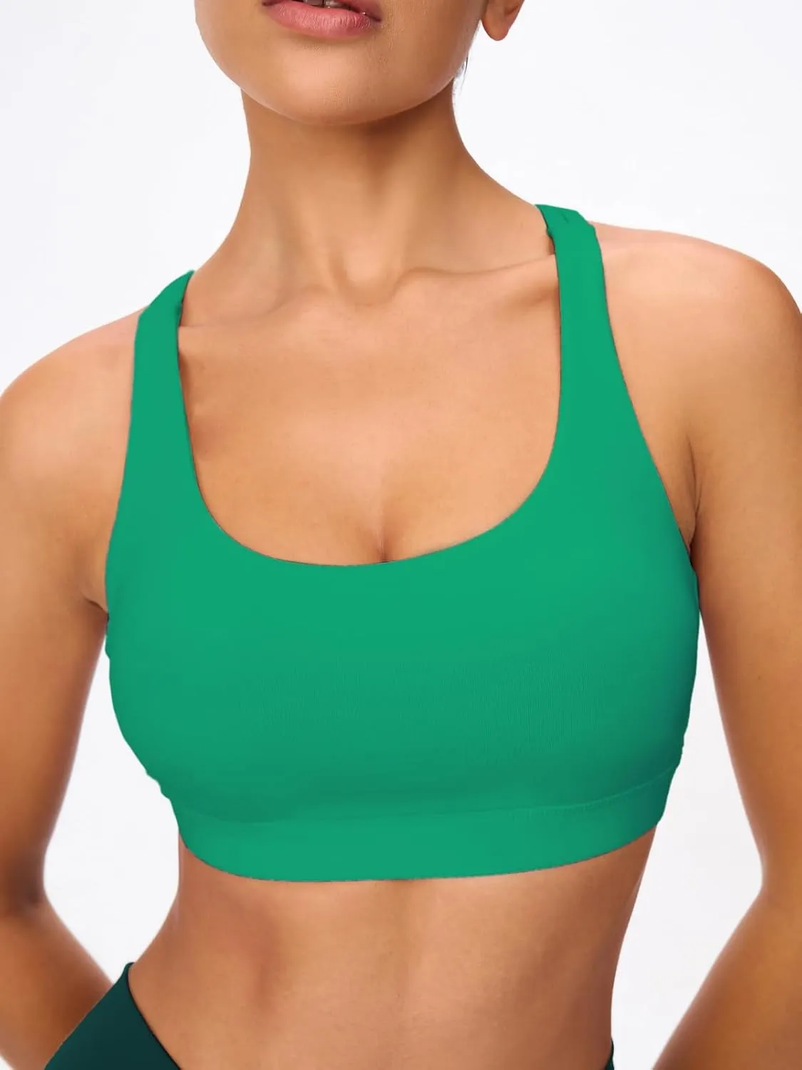 Women's Strappy Sports Bras Light Compression Crop Criss Cross Back Padded Workout Yoga Bra Supportive U Neckline