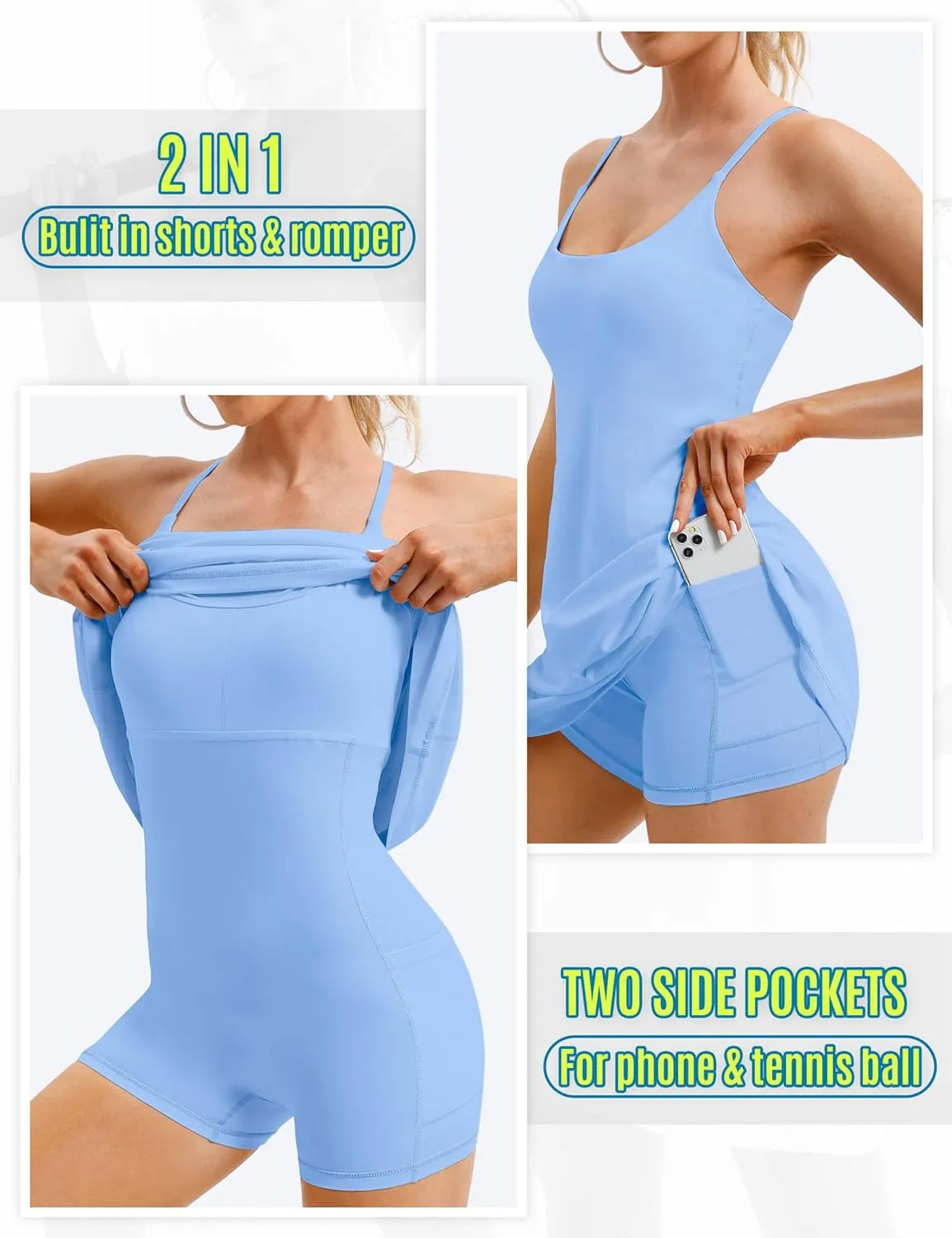 Womens Tennis Dress, Athletic Dress with Built-in Bra & Shorts Pockets Summer Dresses for Women Golf Outfits for Workout