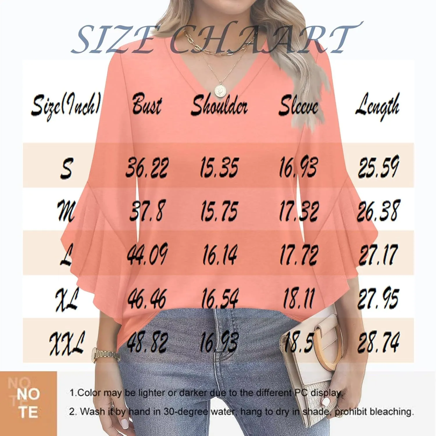 Womens Tops Dressy Casual 3/4 Length Sleeve V Neck Solid Tshirts with Flared Sleeves Summer 2025