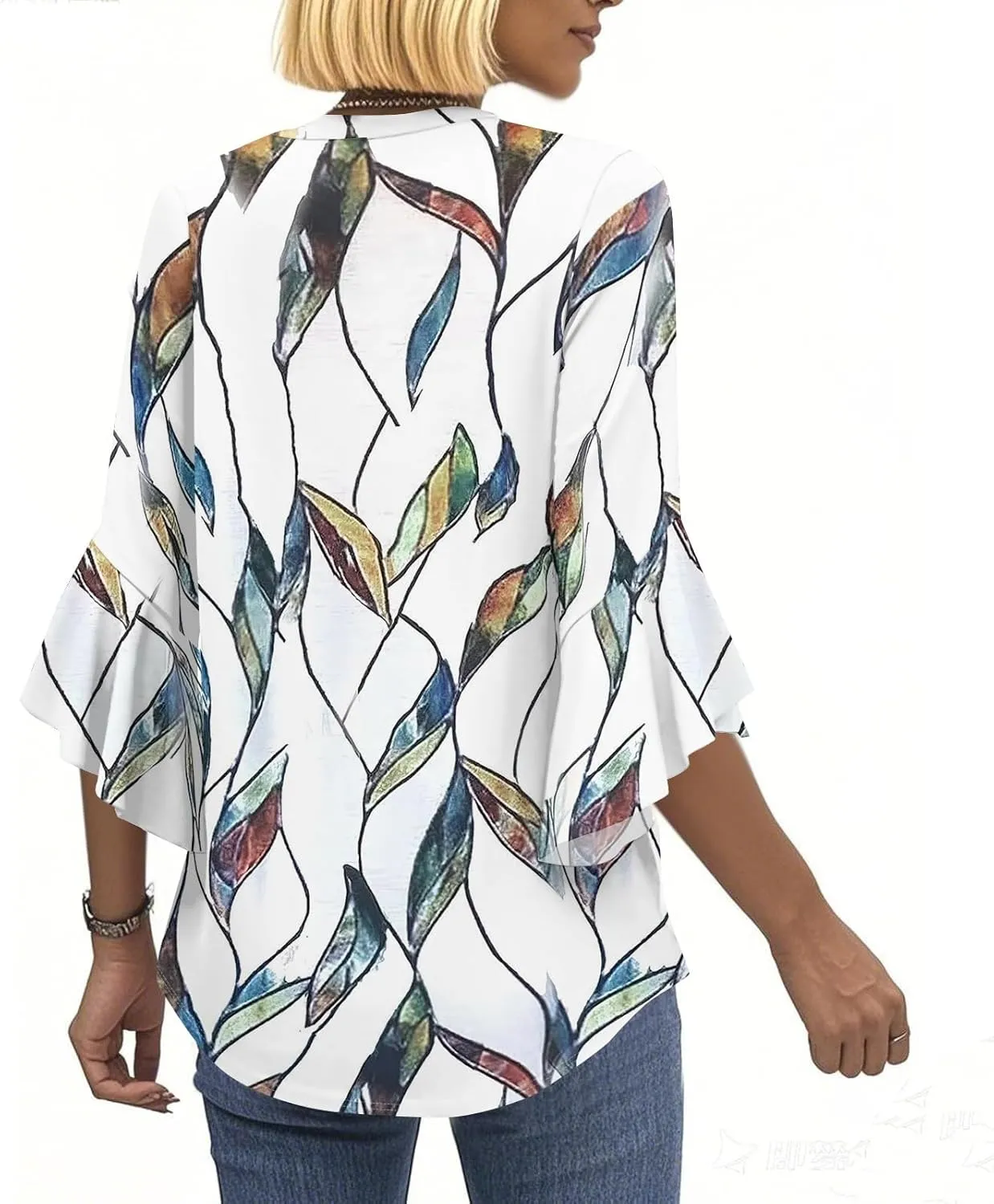 Womens Tops Dressy Casual 3/4 Length Sleeve V Neck Solid Tshirts with Flared Sleeves Summer 2025