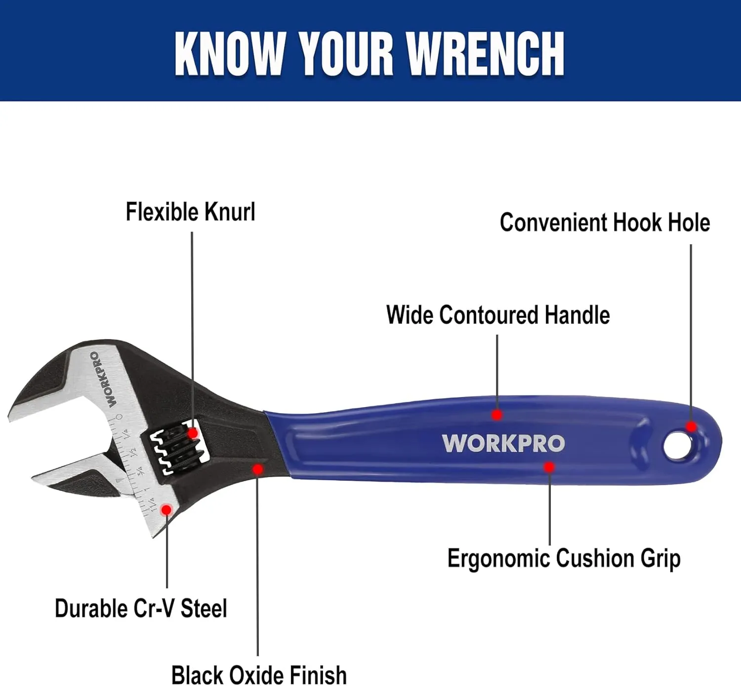 WORKPRO 2-piece Adjustable Wrench Set, 6-Inch & 10-Inch Wrenches, Wide Jaw Black Oxide Wrench, Metric & SAE Scales, Cr-V Steel, for Home, Garage, Workshop