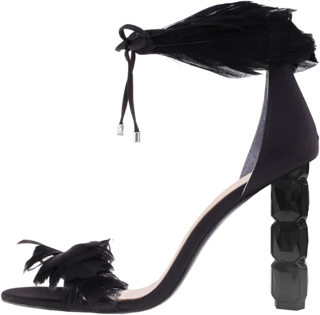 XYD Women Chic Crystal High Heels 105mm Open Toe Sandals Plume Ankle Strap with Zip Ladies Fashion Evening Event Pumps Shoes