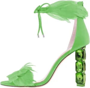 XYD Women Chic Crystal High Heels 105mm Open Toe Sandals Plume Ankle Strap with Zip Ladies Fashion Evening Event Pumps Shoes