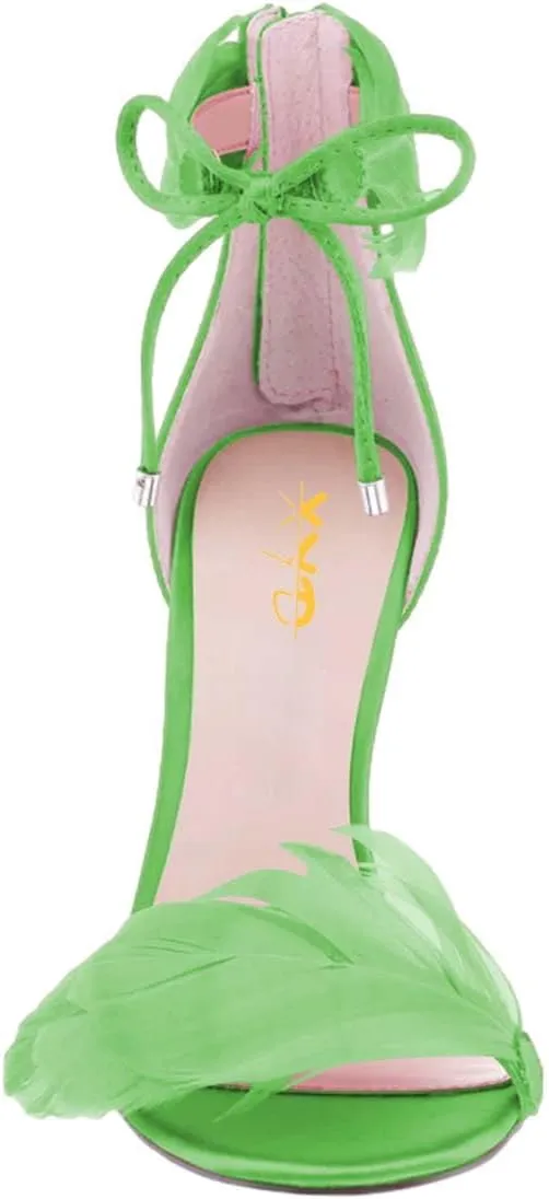 XYD Women Chic Crystal High Heels 105mm Open Toe Sandals Plume Ankle Strap with Zip Ladies Fashion Evening Event Pumps Shoes