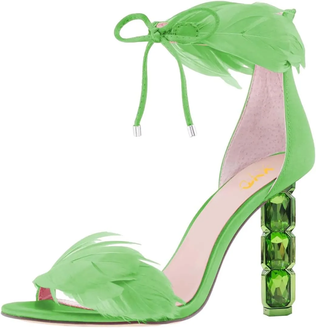 XYD Women Chic Crystal High Heels 105mm Open Toe Sandals Plume Ankle Strap with Zip Ladies Fashion Evening Event Pumps Shoes
