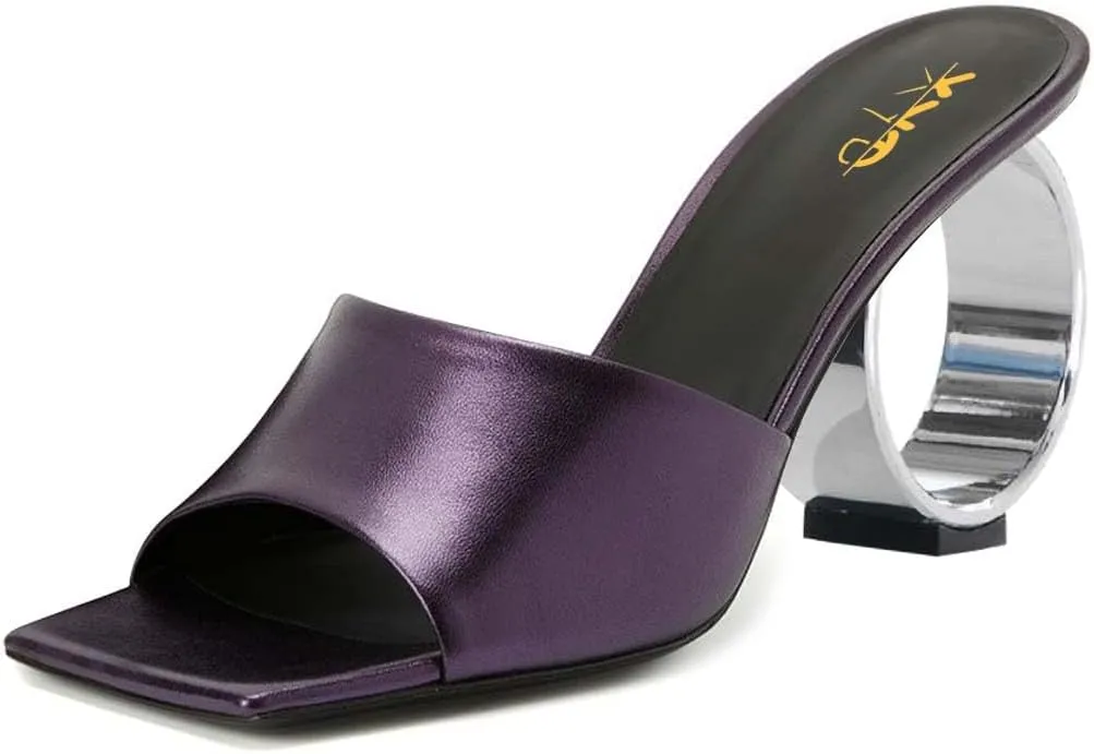 XYD Women Summer Chic Open Square Toe Slide Sandals Round Circle High Heels Slip On Mules Shoes for Event Party Beach Wedding