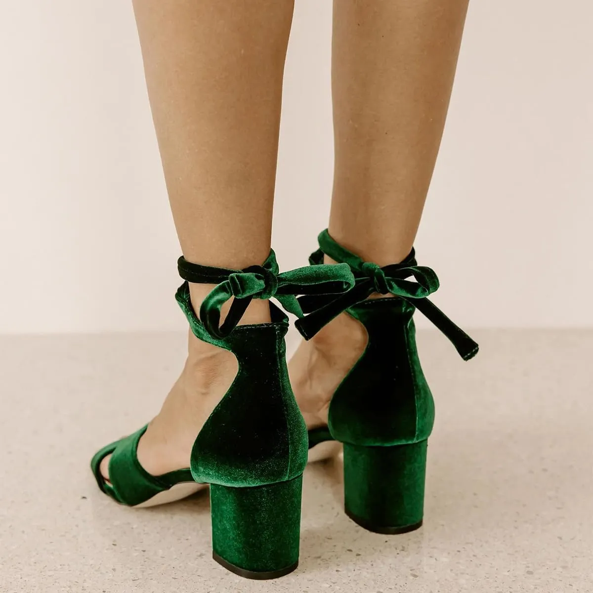 XYD Women Velvet Block Heel Dress Sandals Open Toe Ankle Strap Tie-up Pumps Dating Wedding Summer Shoes