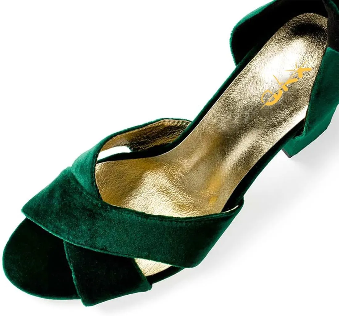 XYD Women Velvet Block Heel Dress Sandals Open Toe Ankle Strap Tie-up Pumps Dating Wedding Summer Shoes