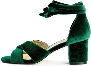 XYD Women Velvet Block Heel Dress Sandals Open Toe Ankle Strap Tie-up Pumps Dating Wedding Summer Shoes