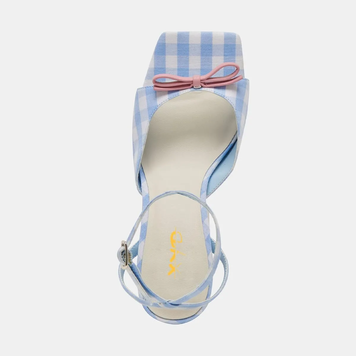 XYD Women's Sweet Plaid Ankle Strap Sandals Flared Mid Heels Square Open Toe Bowknot Countryside Style Dress Shoes