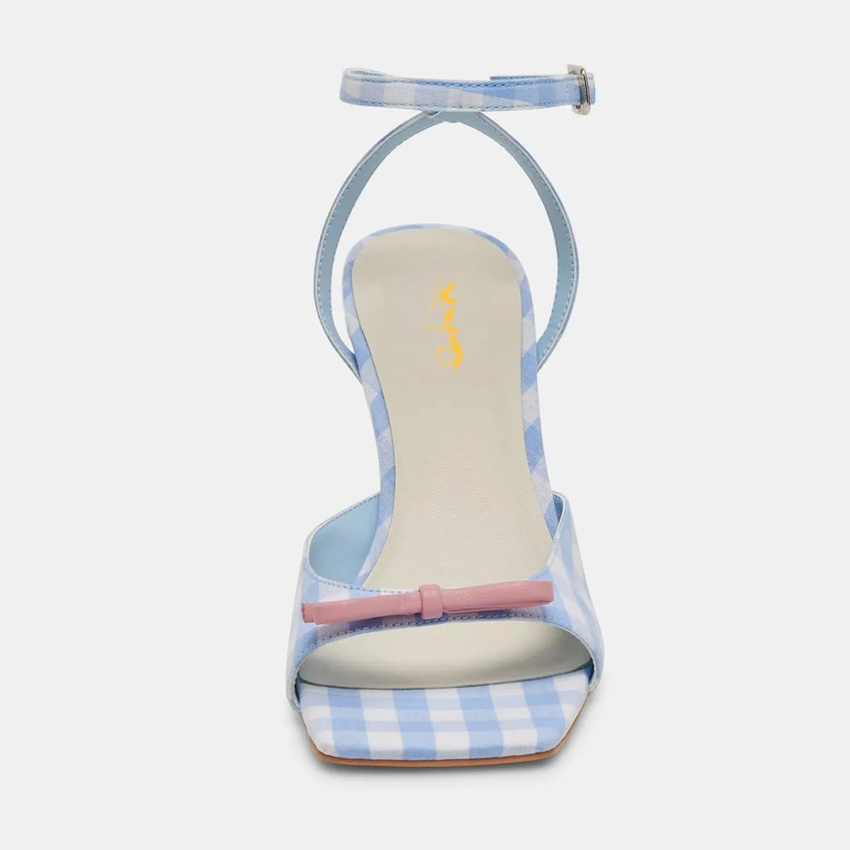 XYD Women's Sweet Plaid Ankle Strap Sandals Flared Mid Heels Square Open Toe Bowknot Countryside Style Dress Shoes