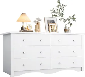 YESHOMY Dresser for Bedroom, 6 Drawer Dressers, Wide Modern TV Stand with Drawers, Laundry, Office, Hallway(White)
