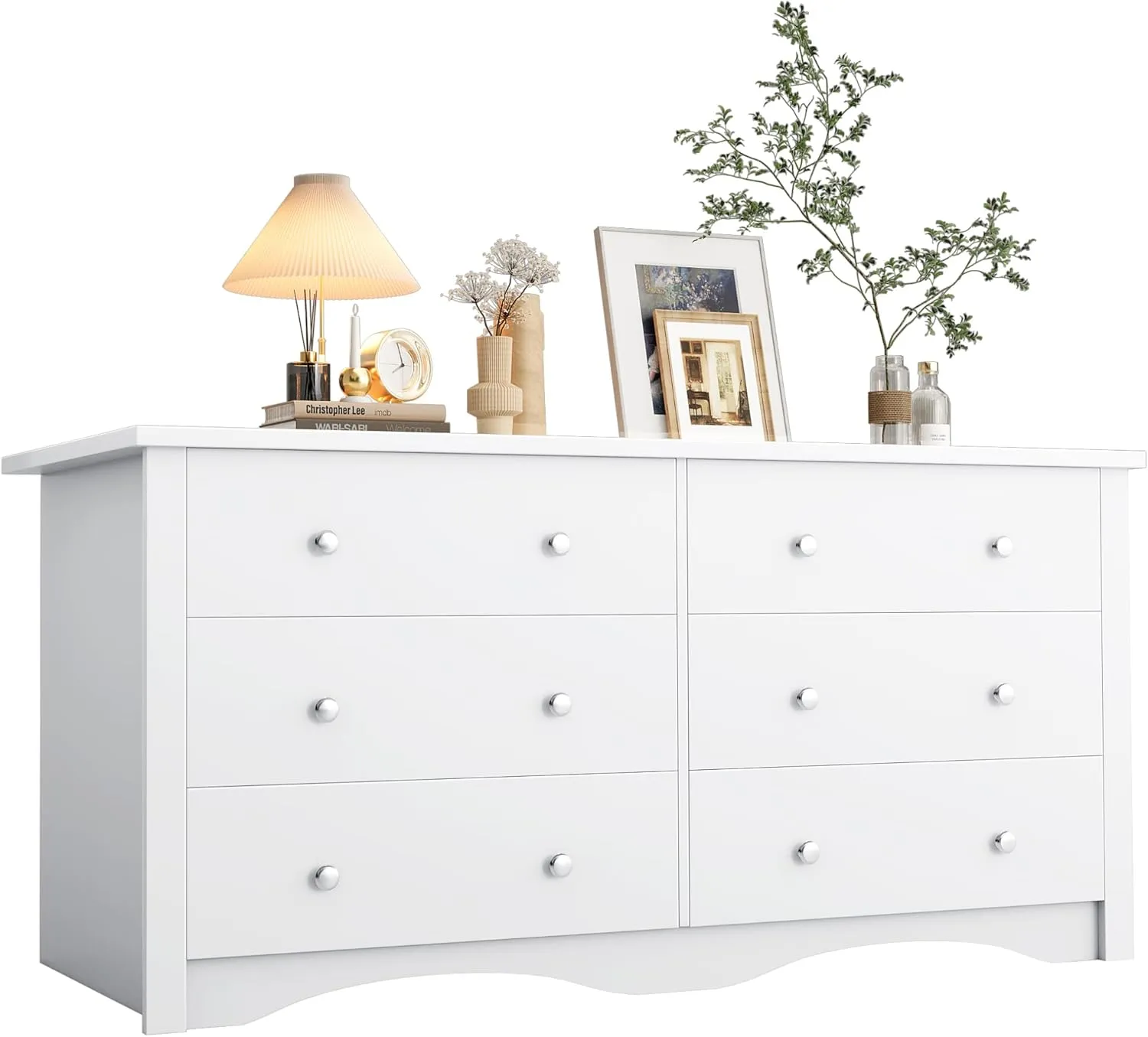 YESHOMY Dresser for Bedroom, 6 Drawer Dressers, Wide Modern TV Stand with Drawers, Laundry, Office, Hallway(White)