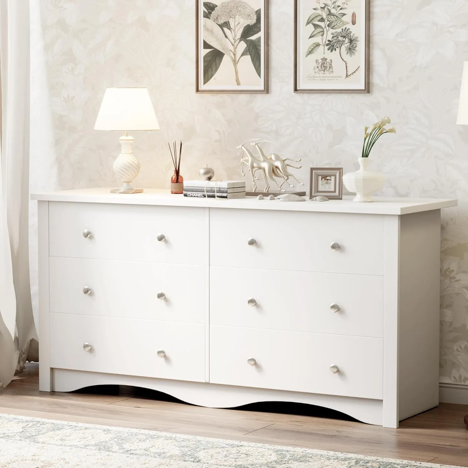 YESHOMY Dresser for Bedroom, 6 Drawer Dressers, Wide Modern TV Stand with Drawers, Laundry, Office, Hallway(White)