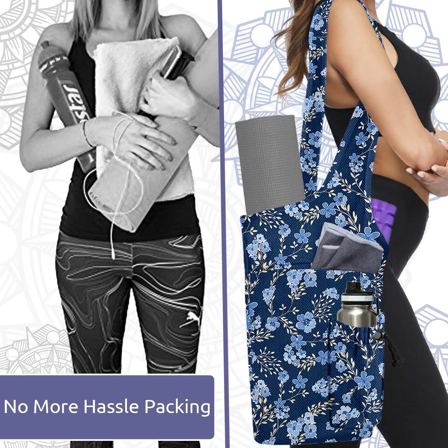 Yoga Mat Bag for Women Yoga Bag with Large Size Pocket and Zipper Pocket,Rhombus Pattern- Yoga Bags and Carriers Fits All Your Stuff