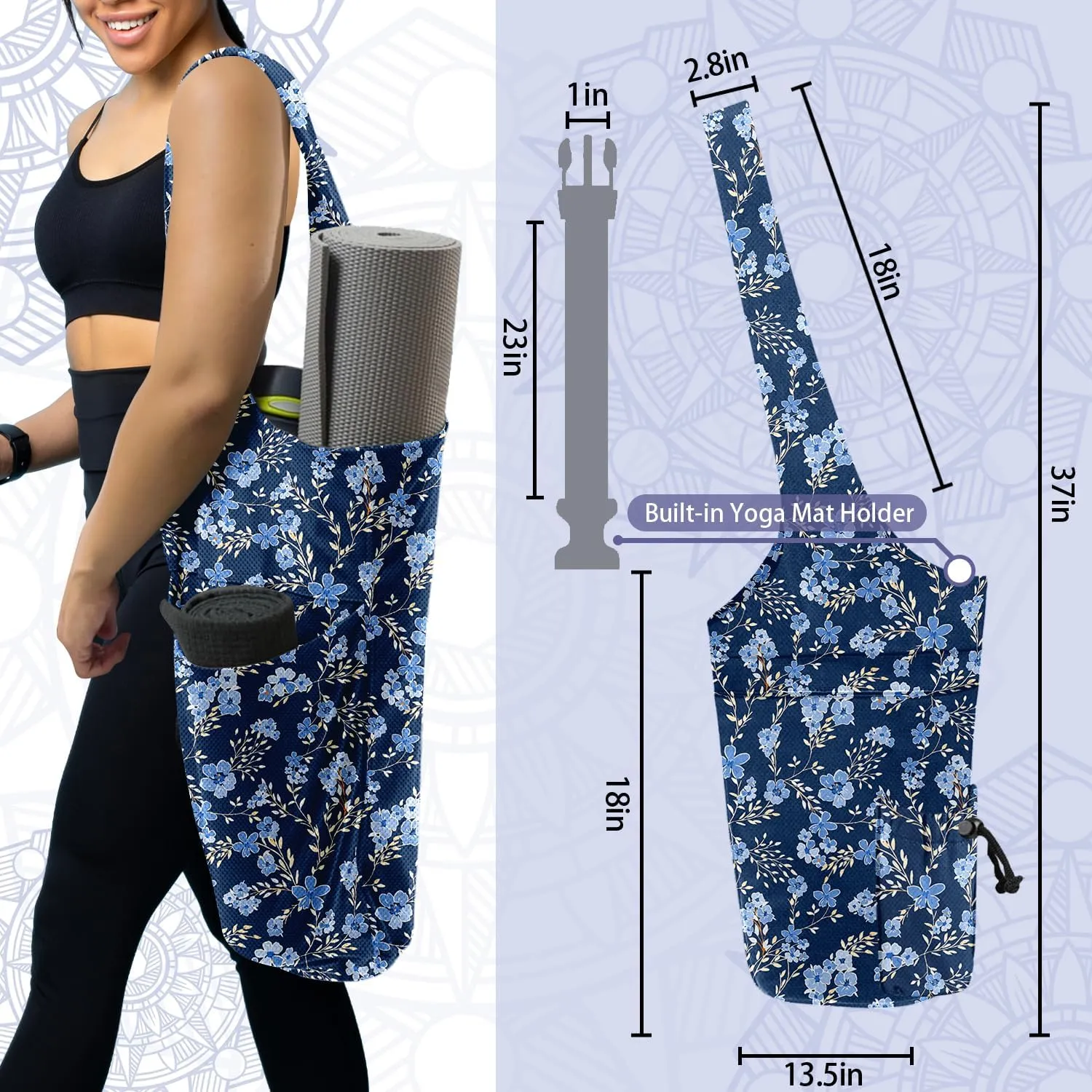 Yoga Mat Bag for Women Yoga Bag with Large Size Pocket and Zipper Pocket,Rhombus Pattern- Yoga Bags and Carriers Fits All Your Stuff