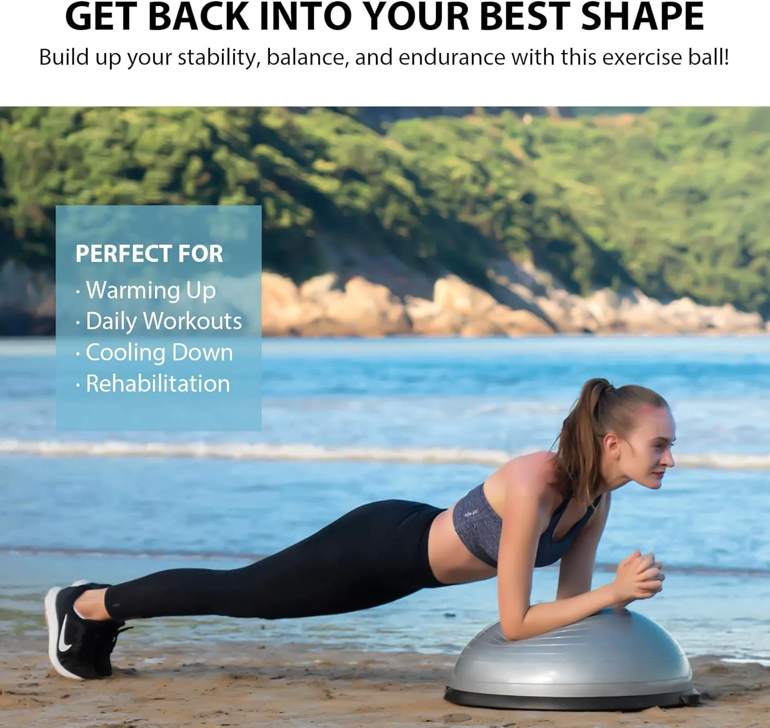 ZELUS Balance Ball Trainer with Resistance Bands and Foot Pump, Inflatable Yoga Ball for Home Gym Workouts, 23 Inch Exercise Half Ball for Balance Training Core Strength Fitness More, 330lb Cap