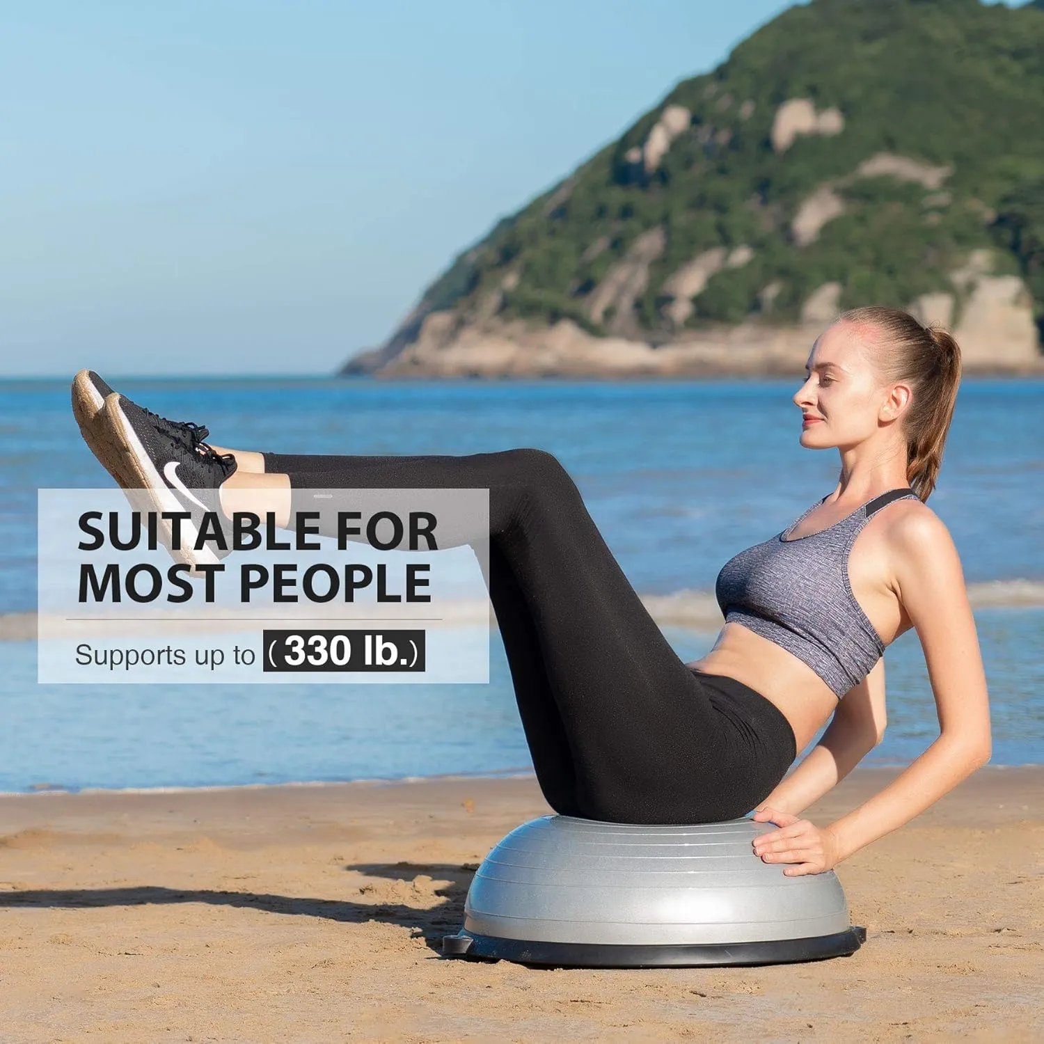 ZELUS Balance Ball Trainer with Resistance Bands and Foot Pump, Inflatable Yoga Ball for Home Gym Workouts, 23 Inch Exercise Half Ball for Balance Training Core Strength Fitness More, 330lb Cap