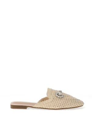 Zen Collection Embellished Woven Mule Loafers, Beige