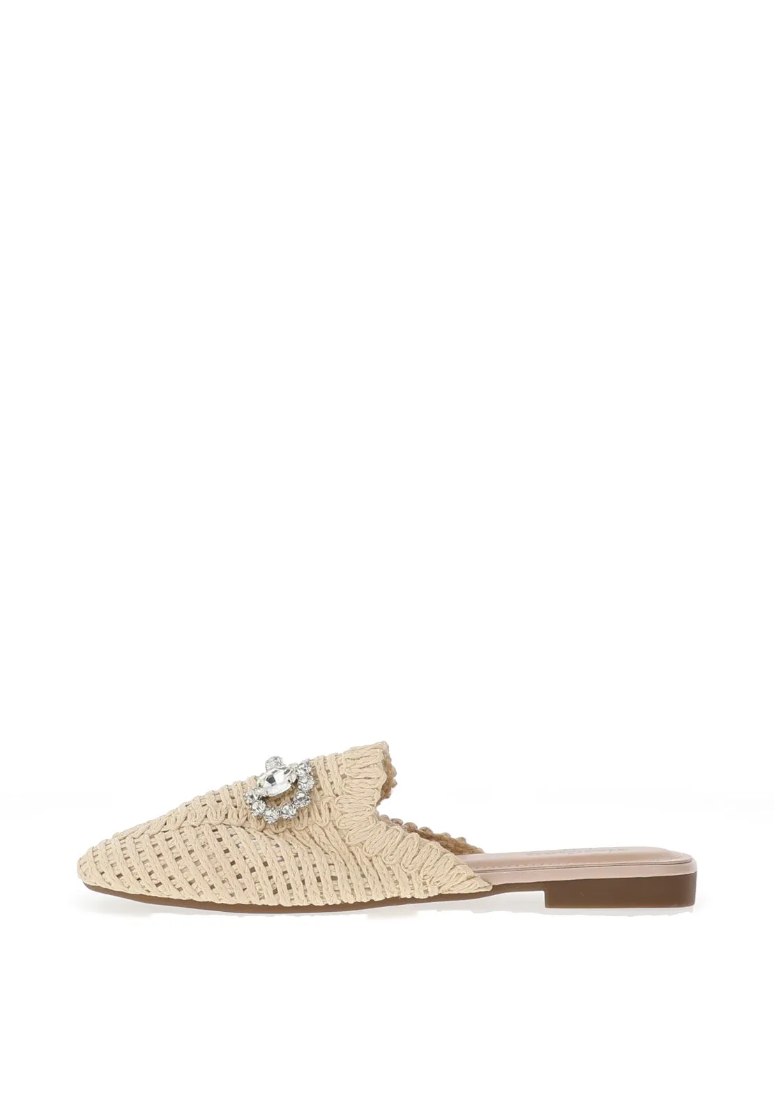 Zen Collection Embellished Woven Mule Loafers, Beige