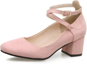 ZSQBQ Women Chunky Heel Shoes Fashion Casual Cross Ankle Strap Square Toe Wedding Party Dress High Heels Pumps