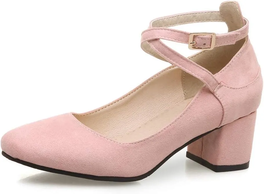 ZSQBQ Women Chunky Heel Shoes Fashion Casual Cross Ankle Strap Square Toe Wedding Party Dress High Heels Pumps