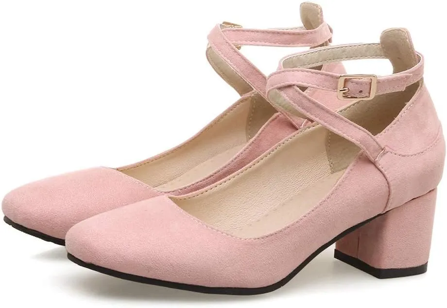 ZSQBQ Women Chunky Heel Shoes Fashion Casual Cross Ankle Strap Square Toe Wedding Party Dress High Heels Pumps